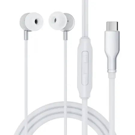 Hands Free Silicon Acefast L8 Earphones Stereo USB-C Grey 1.2m with HD Mic Compatible with All USB-C Devices