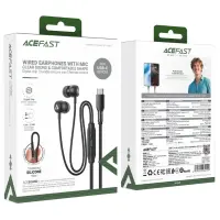 Hands Free Silicon Acefast L8 Earphones Stereo USB-C Black 1.2m with HD Mic Compatible with All USB-C Devices
