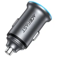 Car Charger Acefast B15 1xUSB-C 1xUSB-A PD65W QC3.0 Aluminum Housing with Ambient Light Grey
