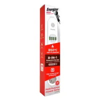 Energizer EPB2500W00EU Power Strip with 4 Suko Ports 2500W 10A Max 4xUSB-A Ports 17W and On/Off Switch Cable 2m White