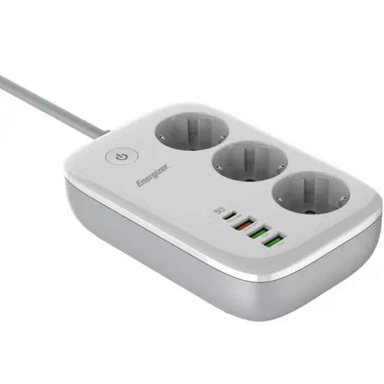 Desktop Charger Energizer EPB2500W02EU 2500W 10A Max with 3xSuko Sockets+USB-C+3xUSB-A Switch and WiFi Control 2m White