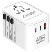International Adapter Charger Energizer ETC450 US/AU UK EU with 1xUSB-A 30W 2xUSB-C 45W/12W GaN White
