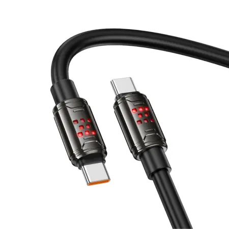 Cable Hoco U143 Joy USB-C to USB-C 240W PD3.1 Fast Charge 5A with Zinc Alloy Connectors RGB Lighting and Anti-bending Cable Black 1.2m