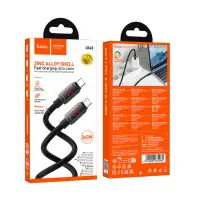 Cable Hoco U143 Joy USB-C to USB-C 240W PD3.1 Fast Charge 5A with Zinc Alloy Connectors RGB Lighting and Anti-bending Cable Black 1.2m