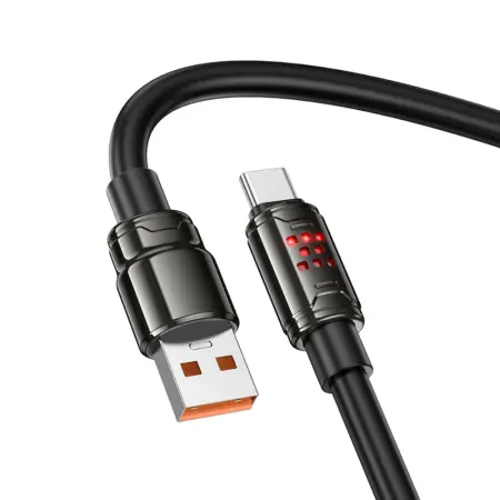 Cable Hoco U143 Joy USB-A  to USB-C Fast Charging 5A with Zinc Alloy Connectors RGB Lighting and Thick PVC Anti-bending Cable Black 1.2m