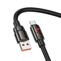 Cable Hoco U143 Joy USB-A  to USB-C Fast Charging 5A with Zinc Alloy Connectors RGB Lighting and Thick PVC Anti-bending Cable Black 1.2m