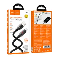 Cable Hoco U143 Joy USB-A  to USB-C Fast Charging 5A with Zinc Alloy Connectors RGB Lighting and Thick PVC Anti-bending Cable Black 1.2m