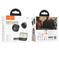 Set Lavalier Microphones Hoco L22 Bright with Magnetic Clamp and Omnidirectional Microphone 80mAh 6hr Use Time and Charging Case Black
