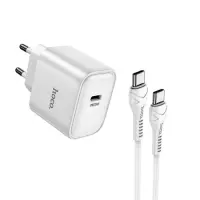 Travel Charger Hoco. DC71 1xUSB-C PD25W QC with USB-C to USB-C Cable White