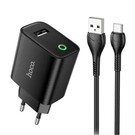 Travel Charger Hoco. DC93 1xUSB-A 5V 2.1A with USB-A to USB-C Cable Black