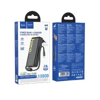 Power Bank Hoco Q45 Worrier 10000mAh 22.5W PD20W QC3.0A and Wall Charger with 1xUSB-C 1xUSB-A and Intergrated USB-C Cable Black