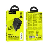 Travel Charger Hoco N75 Grande GaN 65W High Power Fast Charger with 2xUSB-C and 1χUSB-A  Black