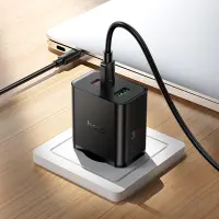 Travel Charger Hoco N75 Grande GaN 65W High Power Fast Charger with 2xUSB-C and 1χUSB-A and USB-C to USB-C 60W Cable Black