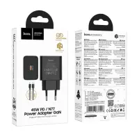 Travel Charger Hoco N77 Star GaN 45W Fast Charge with 1xUSB-C with USB-C to USB-C 60W Cable Black