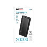 Power Bank Borofone BJ86 20000mAh with 4 Ports 1xUSB-C, 2xUSB-A, 1xMicroUSB LED Battery Indicator and Flaslight Black
