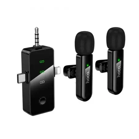 Dual Microphones Wireless Hoco L20C Fair Lavalier USB-C AUX Lightning 2.4Ghz Range 15m Digital Noise Cancellation ENC 7h Usage