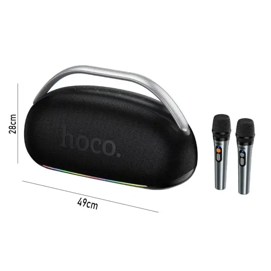Wireless Speaker Hoco HT2 Melody TWS BT 5.4 6000mAh IPX4 300W with USB MicroSD AUX RGB Lighting and Two Wireless Microphones