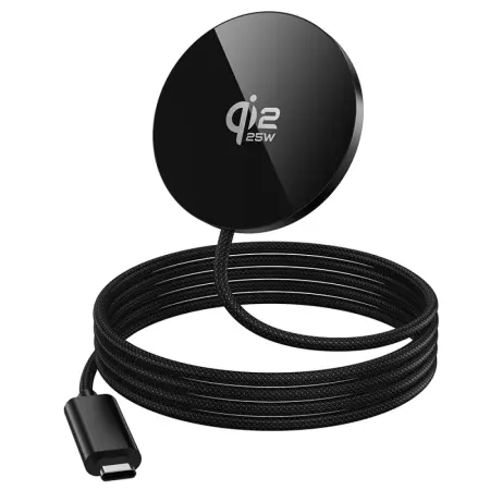 Charger Hoco CW63 Pro 25W Qi2.2 Standard Ultra-thin Aluminum Alloy for Smartphones and Headsets with Braided Cable 1.2m Black
