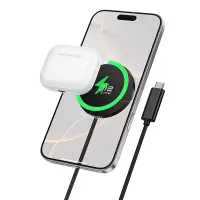 Charger Hoco CW63 Pro 25W Qi2.2 Standard Ultra-thin Aluminum Alloy for Smartphones and Headsets with Braided Cable 1.2m Black