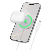 Charger Hoco CW63 Pro 25W Qi2.2 Standard Ultra-thin Aluminum Alloy for Smartphones and Headsets with Braided Cable 1.2m White