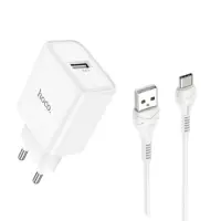 Travel Charger Hoco. DC72 River USB-A 5V 2.1A with USB-A to USB-C Cable 1m White