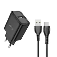 Travel Charger Hoco. DC72 River USB-A 5V 2.1A with USB-A to USB-C Cable 1m Black
